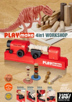 PLAYmake 4 In 1 Houtbewerkingsmachine Houtdraaibank 21 PLAYmake 4 In 1 Houtbewerkingsmachine Houtdraaibank -Berg Winkel Playmake Flyer speelactief