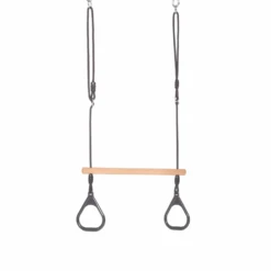 Houten Ringtrapeze Met Kunststof Ringen Antraciet (black-rope) Gevlochten Touw