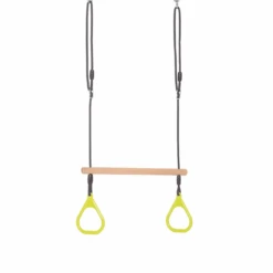 Houten Ringtrapeze Met Kunststof Ringen Limoengroen (black-rope) Gevlochten Touw