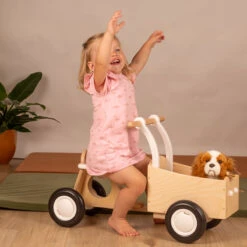 Houten Bakfiets Retro Wit Loopfiets VanDijkToys -Berg Winkel VDT M2007 Bakfiets blank wit retro wit