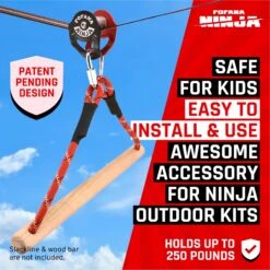 Fofana Ninja Slider Pulley-Kit Katrol Voor Kabelbaan -Berg Winkel fofana ninja slider pulley kit 20m kabelbaan katrol met schommelzit 3 2