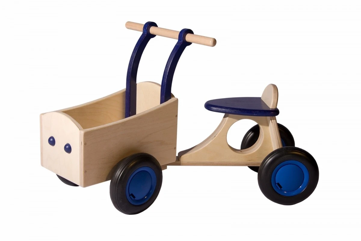 Houten Bakfiets Blauw Loopfiets VanDijkToys 3 Houten Bakfiets Blauw Loopfiets VanDijkToys