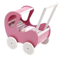 Houten Poppenwagen De Luxe Pink Incl. Dekbed / Slaapzak